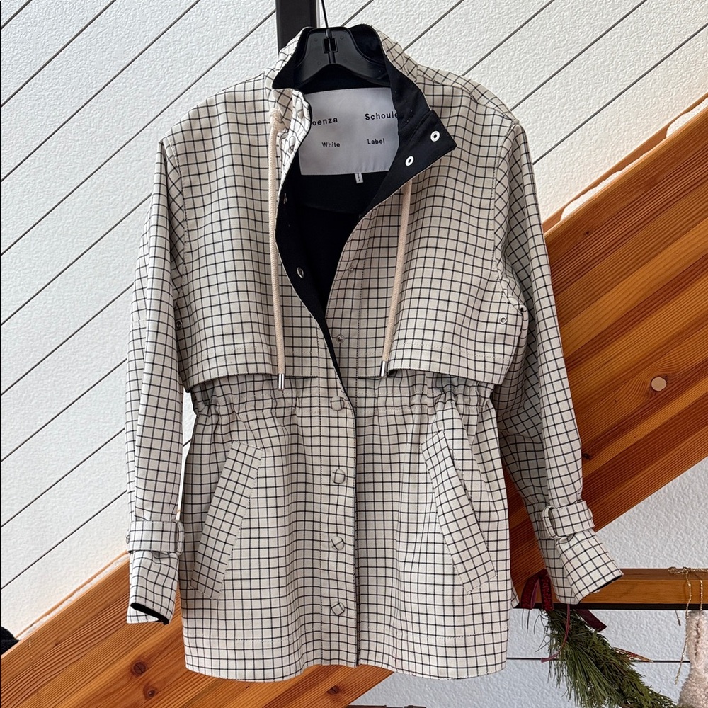 Proenza Schouler Black and Ecru Windowpane Utility Jacket Sz S
